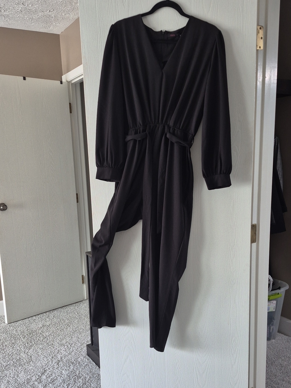 Black Women's Wrap-Style Long-Sleeve Jumpsuit